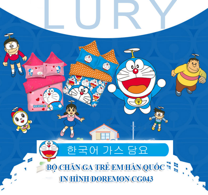 Bộ chăn ga trẻ em Hàn Quốc in hình Doremon đáng yêu CG043