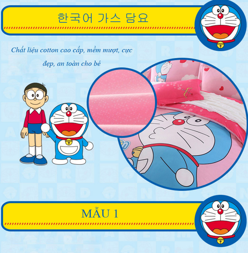 Bộ chăn ga trẻ em Hàn Quốc in hình Doremon đáng yêu CG043