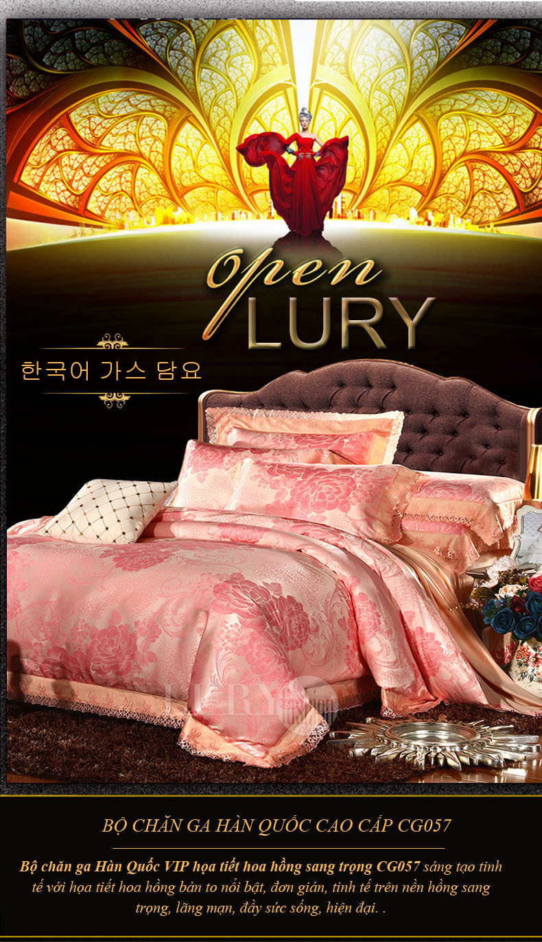 Bộ chăn ga Hàn Quốc VIP họa tiết hoa hồng sang trọng CG057