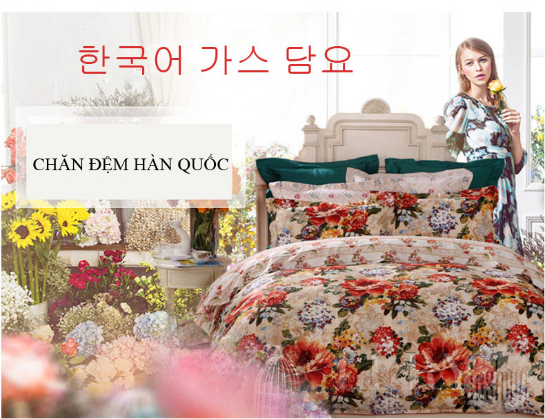 Bộ chăn ga Hàn Quốc 4 chiếc họa tiết hoa màu sắc rực rỡ CG034