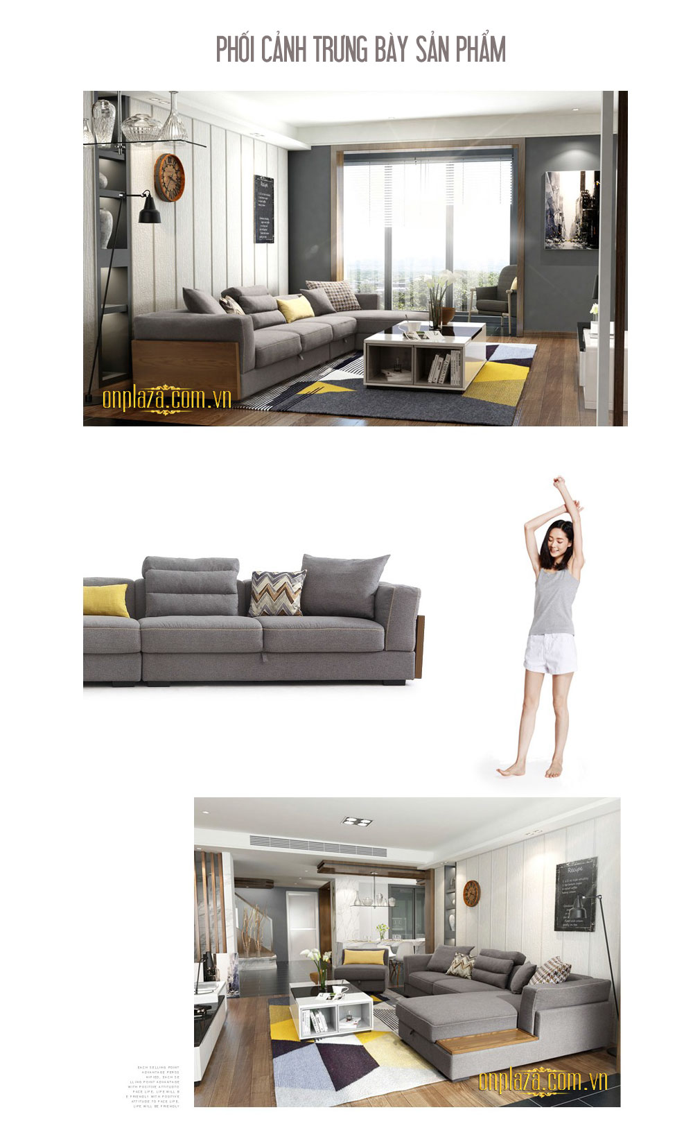 Bộ sofa phòng khách đa năng sắc xám thời thượng SF13