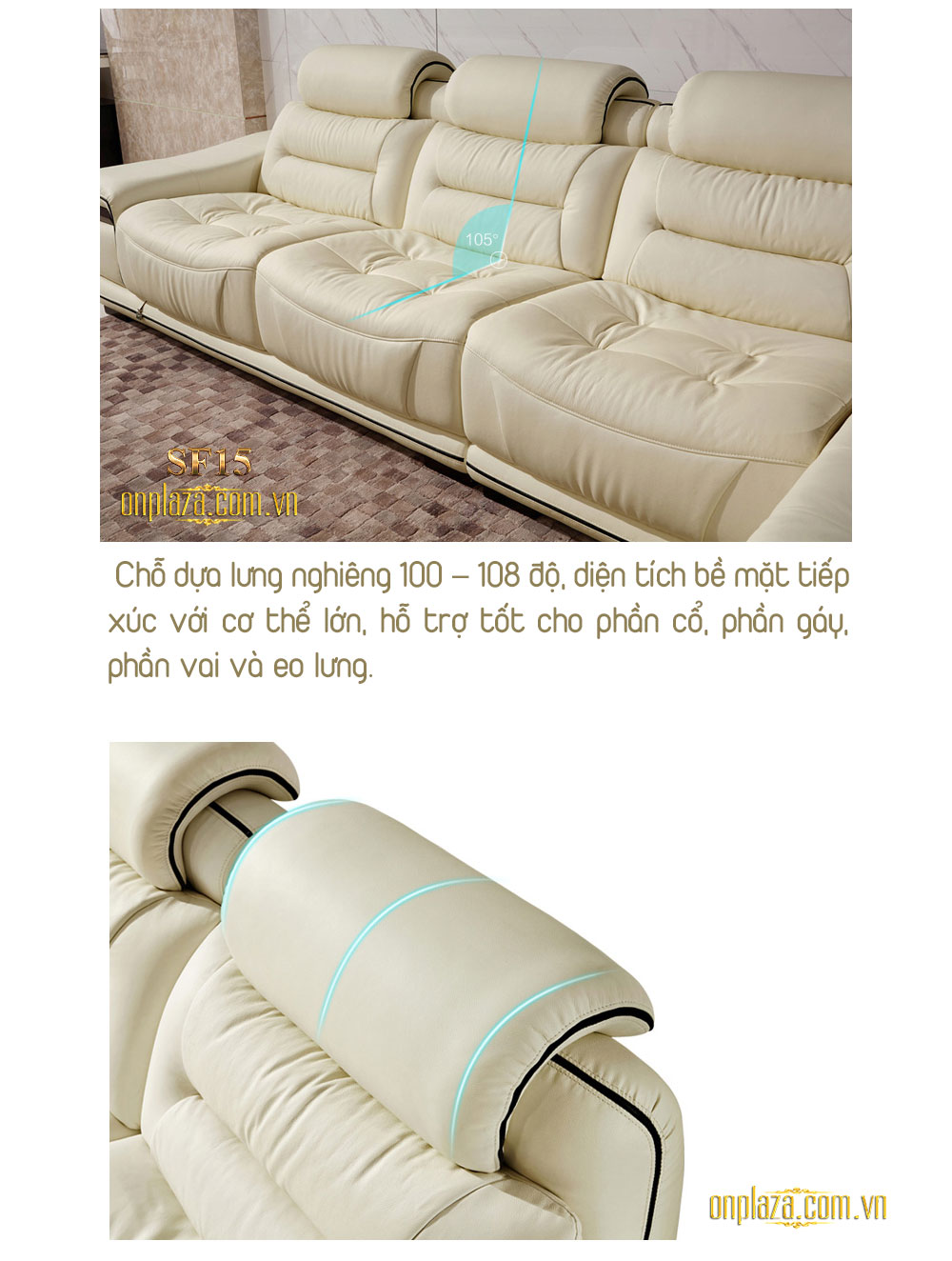 Bộ sofa da nhập khẩu cao cấp sắc kem trang nhã SF15