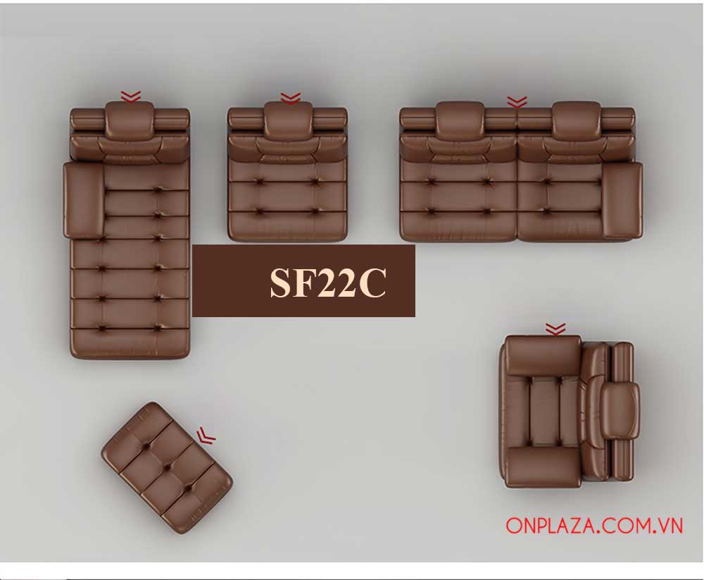 Bộ ghế sofa bọc da cao cấp sắc nâu sang trọng SF22