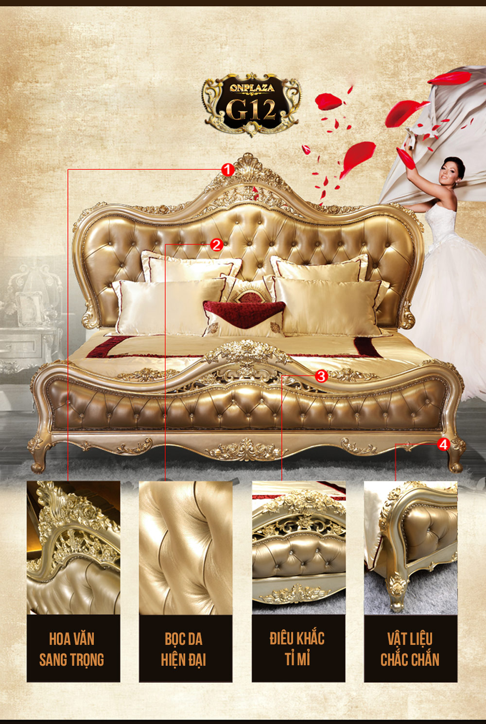 Giường ngủ cổ điển phong cách Hoàng Gia Châu Âu thời thượng G12 
