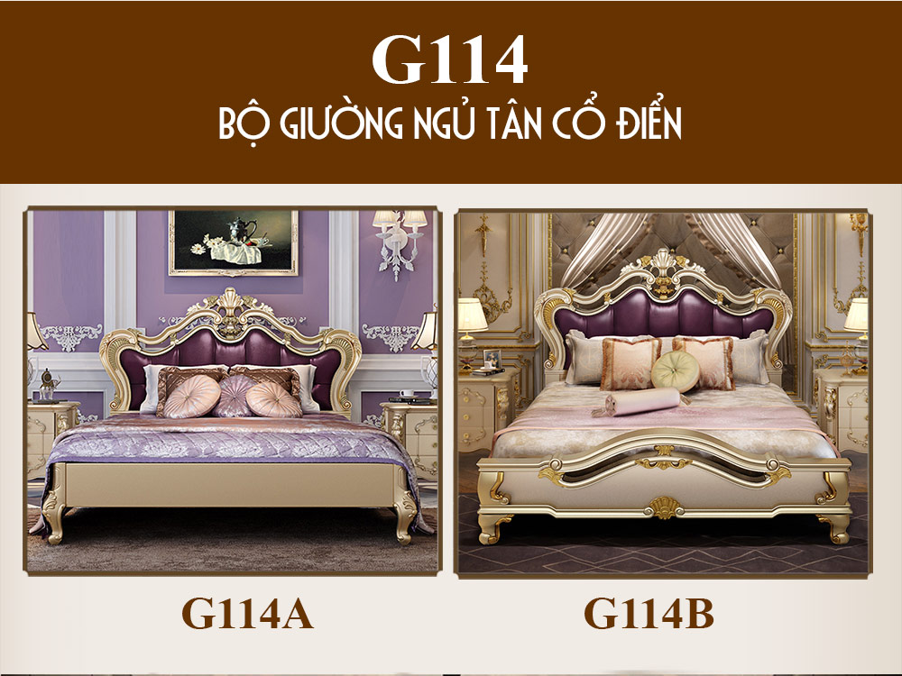 Giường ngủ tân cổ điển sắc tím phong cách châu Âu G114