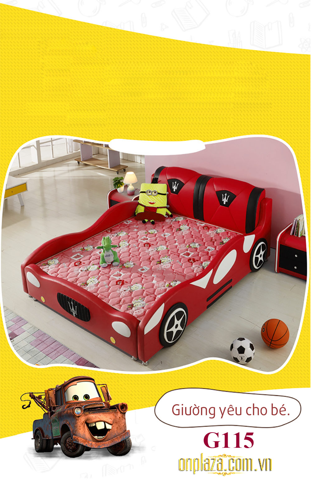 Giường ngủ bọc da dáng xe thể thao cho bé G115