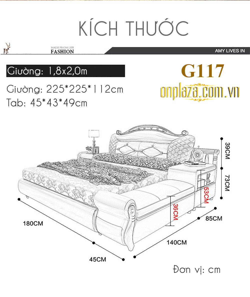 Bộ giường ngủ bọc da đa năng phong cách tân cổ điển G117