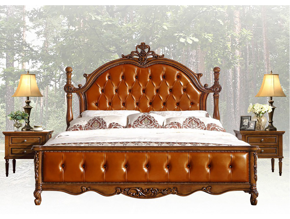 Giường ngủ gỗ phối da cao cấp phong tân cổ điển Châu Âu G144