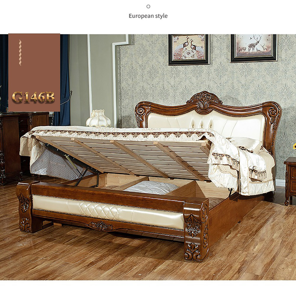 Giường ngủ gỗ phối da cao cấp phong cách tân cổ điển trang nhã G146
