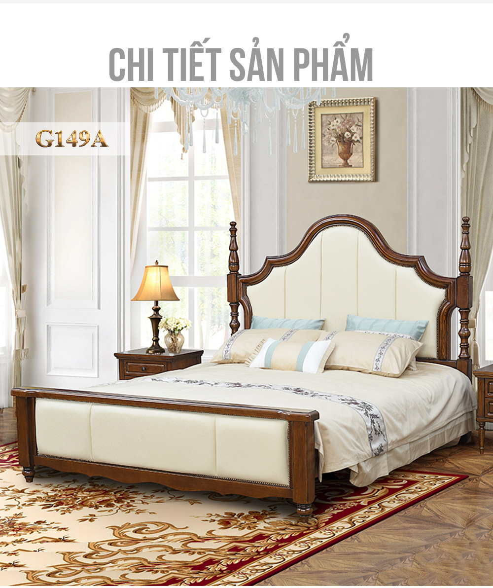 Giường gỗ phối da cao cấp phong cách Mỹ trang nhã G149