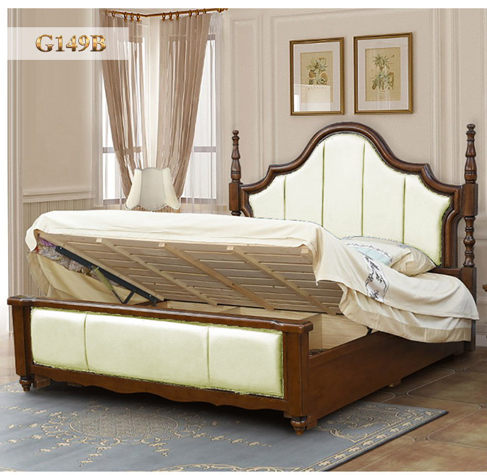 Giường gỗ phối da cao cấp phong cách Mỹ trang nhã G149