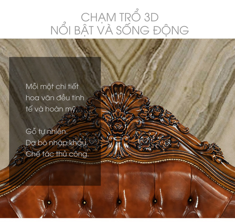 Giường gỗ chạm khắc phối da phong cách Châu Âu cổ điển G151