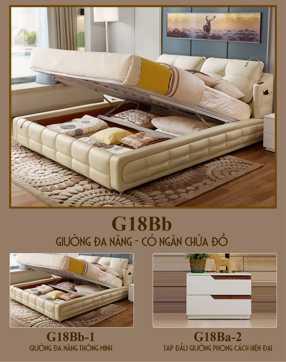 Giường ngủ đa năng thông minh phong cách hiện đại cao cấp G18