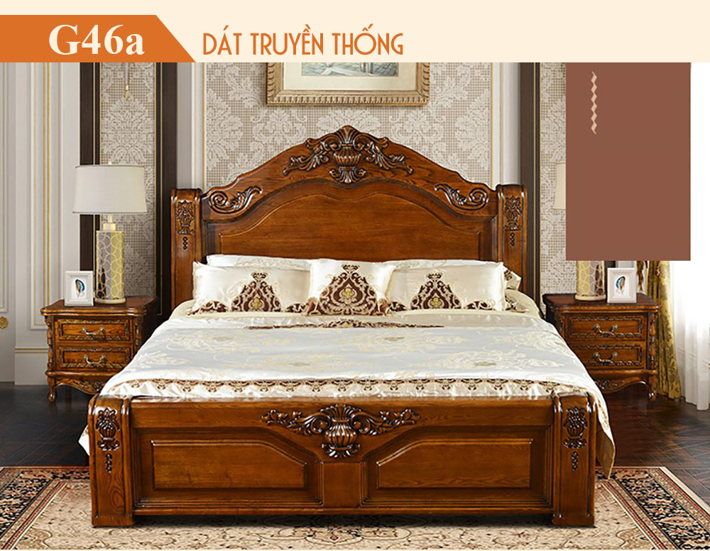 Giường ngủ khắc gỗ cổ điển sắc nâu sang trọng G46