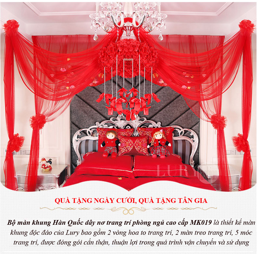 Bộ màn khung Hàn Quốc dây nơ trang trí phòng ngủ cao cấp MK019