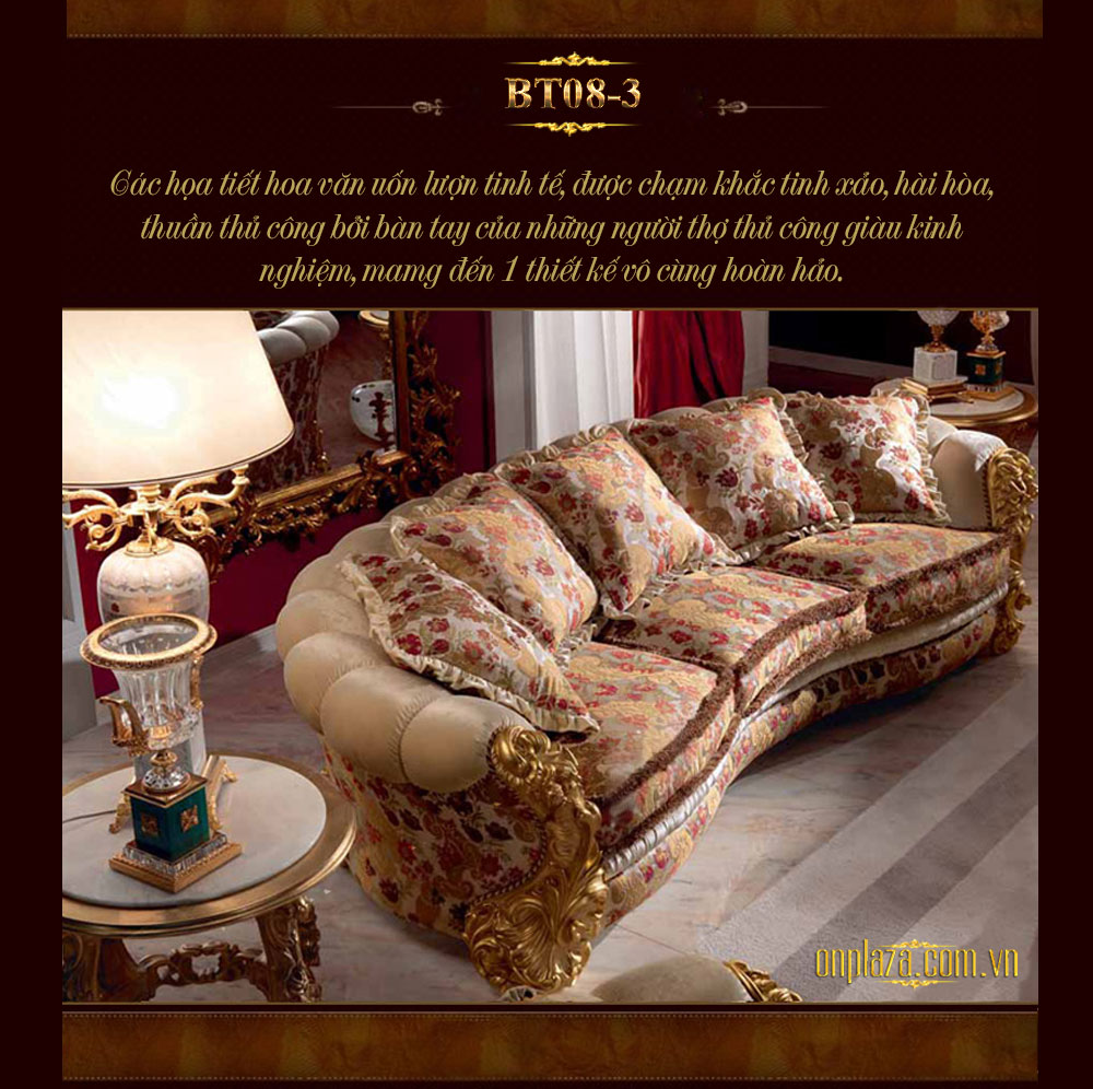 Bộ ghế sofa hoàng gia bọc nệm chạm khắc họa tiết sang trọng PN107