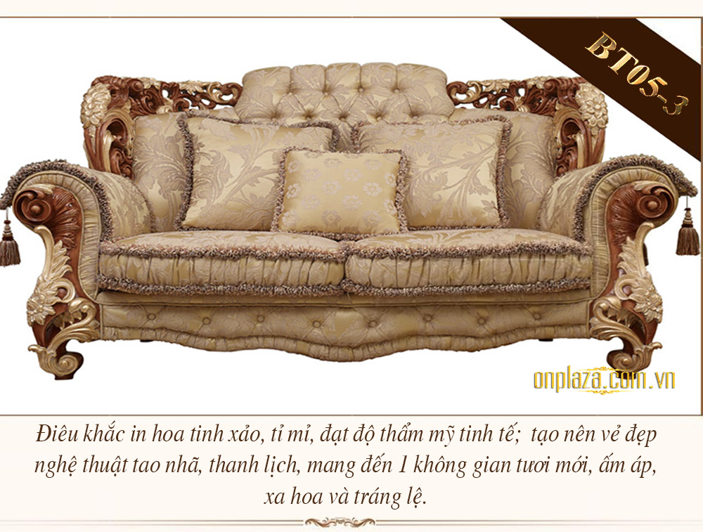 Bộ ghế sofa nệm bọc vải hoa phong cách Châu Âu sang trọng PN45