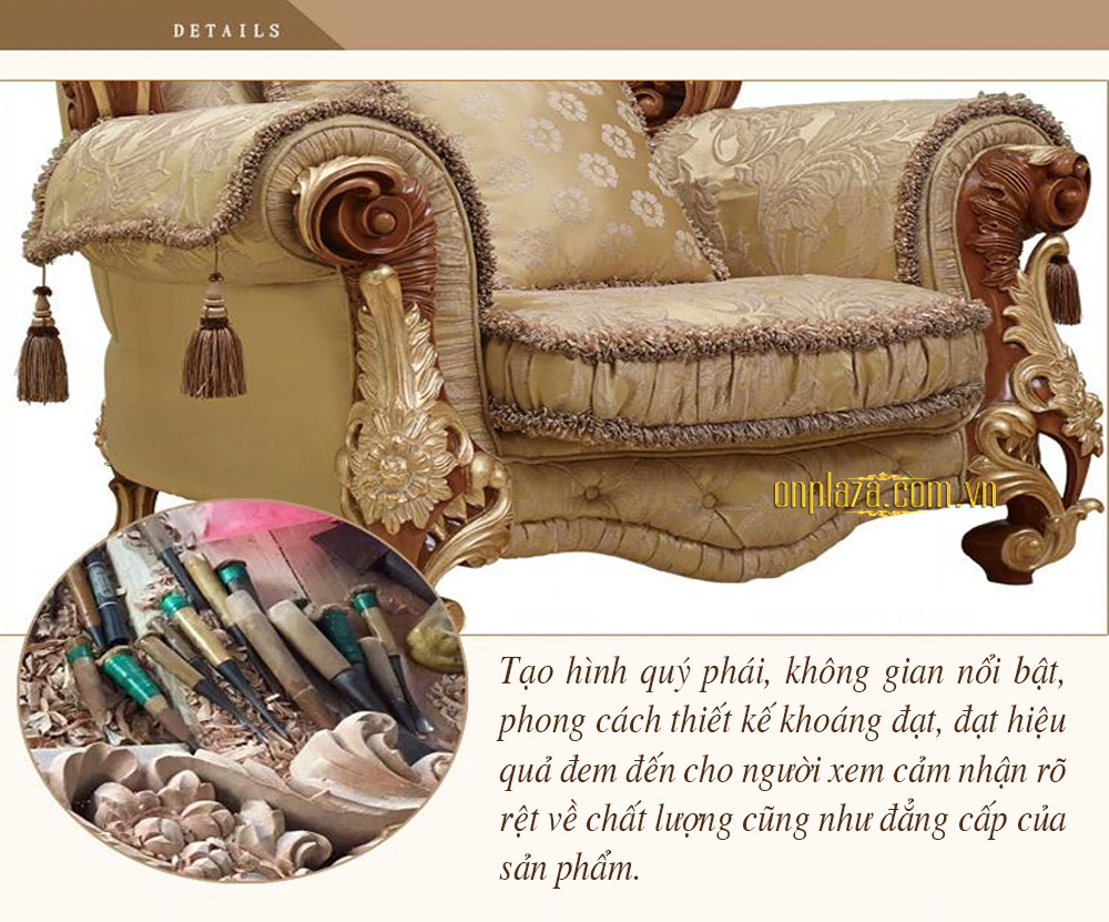 Bộ ghế sofa nệm bọc vải hoa phong cách Châu Âu sang trọng PN45
