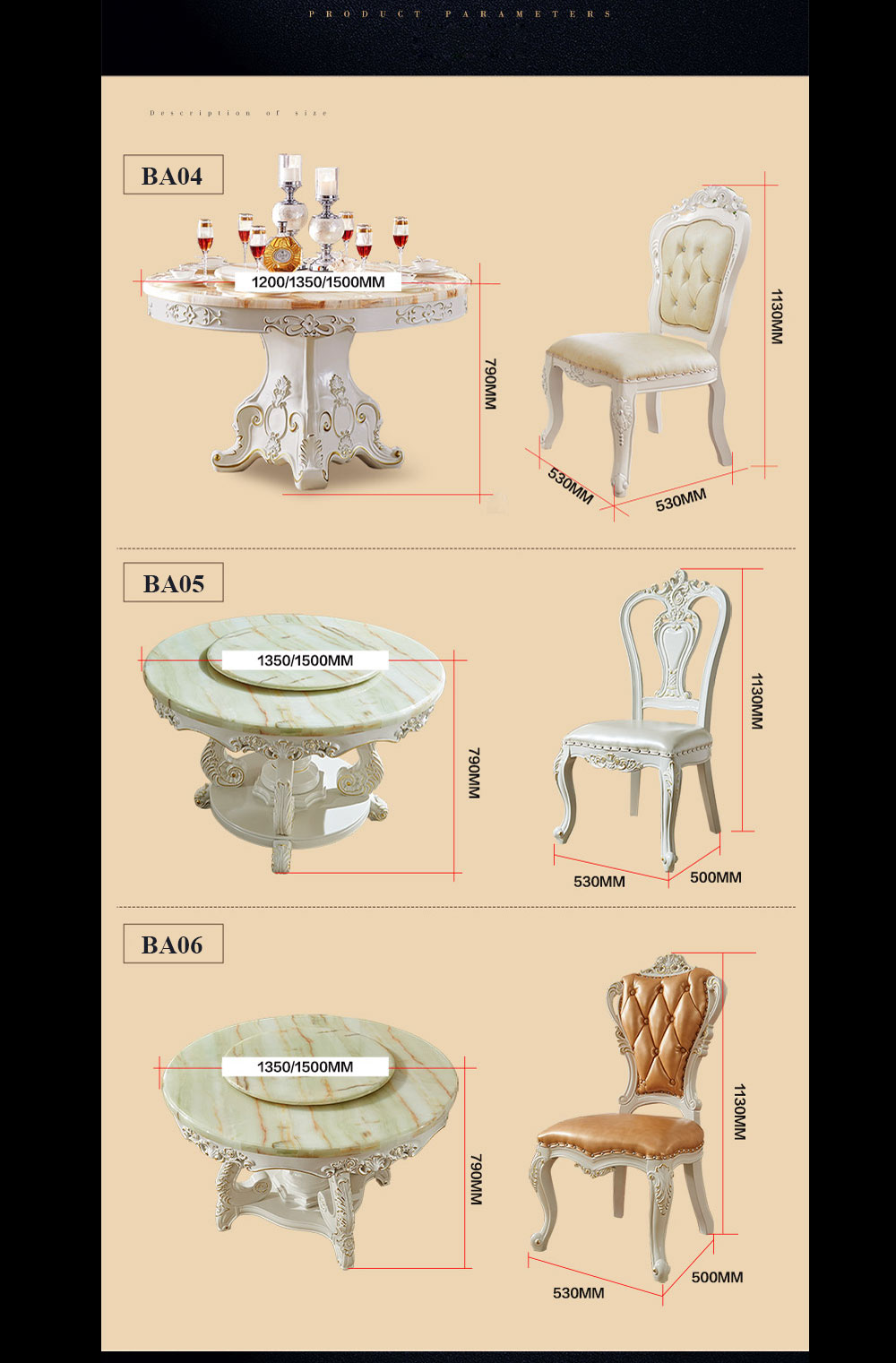 Bộ bàn ăn 6 ghế kiểu bàn tròn xoay phong cách châu Âu sang trọng PN54