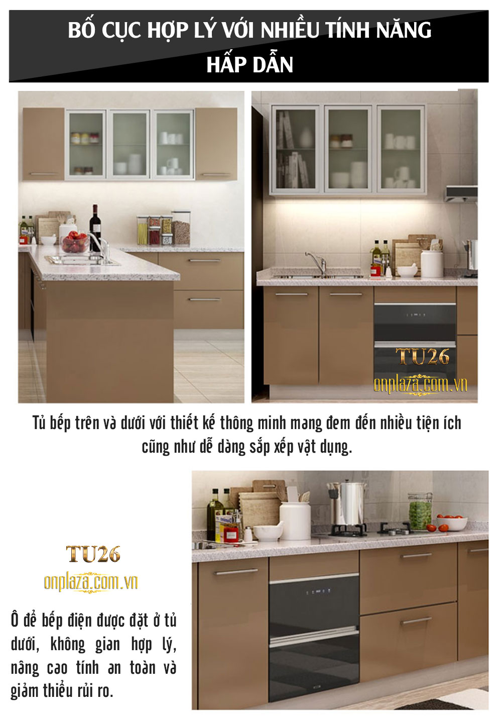 Tủ bếp thiết kế cao cấp cho phòng bếp sang trọng TU26