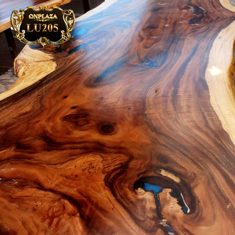 Bàn nghệ thuật gỗ Me Tây (cắt khoanh thớt + đổ keo epoxy) LU205 1