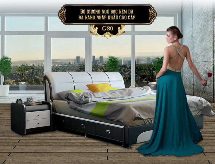 Bộ giường ngủ đa năng nhập khẩu G80-5 | Giường ngủ hiện đại giá rẻ tại Hà Nội | Giường đa năng