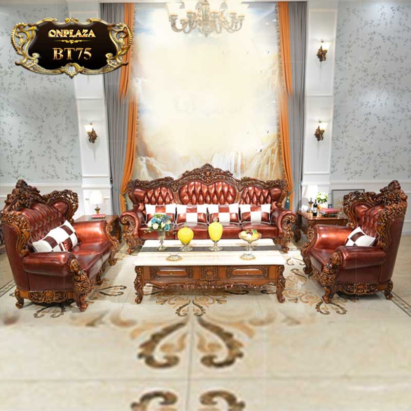 Bộ bàn ghế sofa chạm khắc 2 mặt phong cách Châu Âu cho nhà biệt thự BT75 