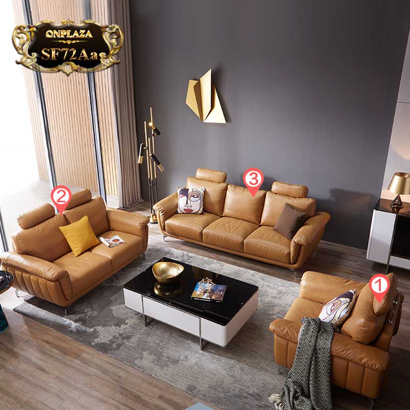 Bộ ghế sofa da 3 món phòng khách cao cấp phong cách châu âu sang trọng SF72Aa 