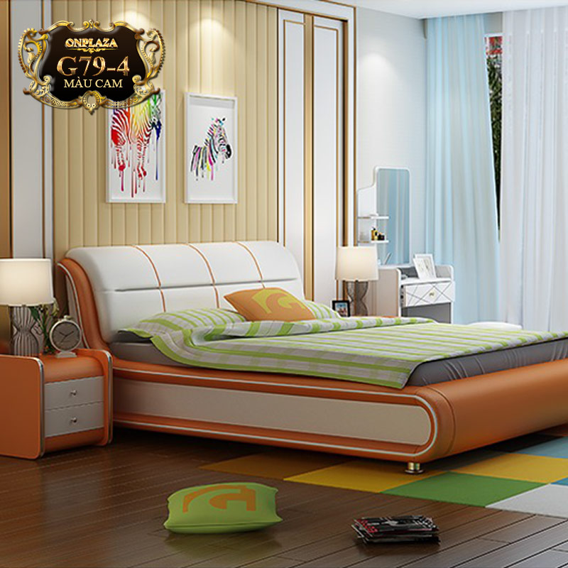 Bộ giường ngủ cao cấp (bao gồm 2 táp) G79-4 (Màu cam)