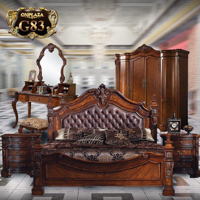 Bộ phòng ngủ gỗ nhập cao cấp phong cách cổ điển sang trọng (bao gồm giường ngủ+tab giường) G83