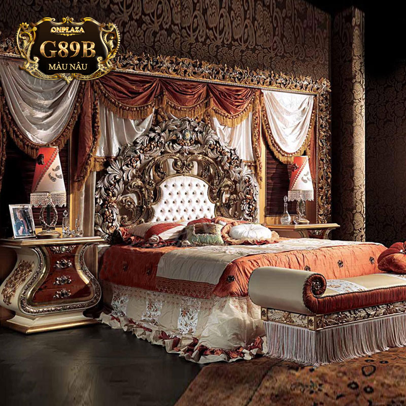 Bộ giường ngủ gỗ tự nhiên sang trọng quý phái G89B