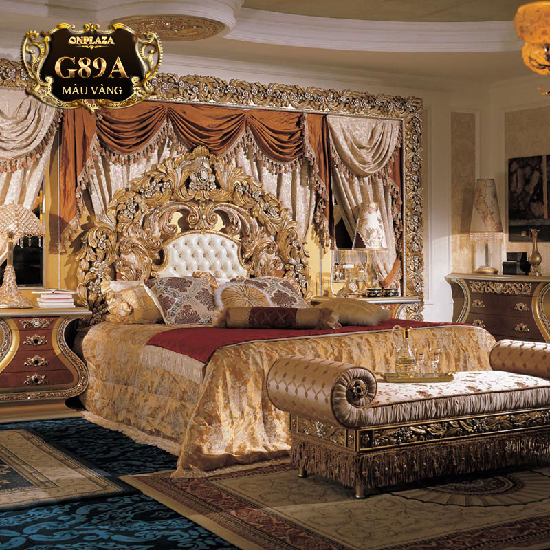 Bộ giường ngủ gỗ sang trọng G89A phong cách cổ điển châu âu
