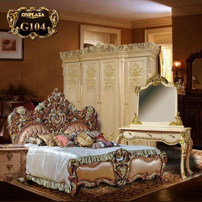 Bộ giường ngủ tân cổ điển chạm khắc hoa văn G104