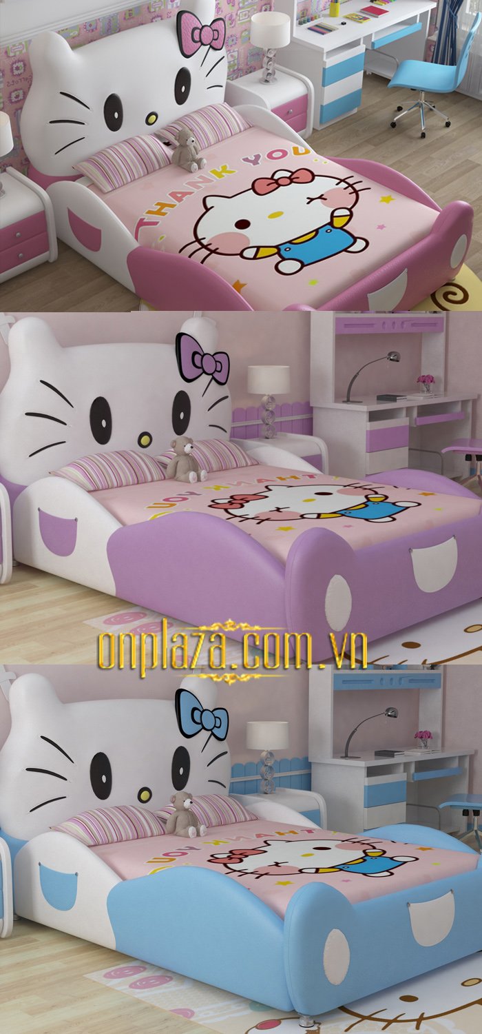 Giường ngủ cho bé đẹp cao cấp hình chú mèo hello kitty 4a