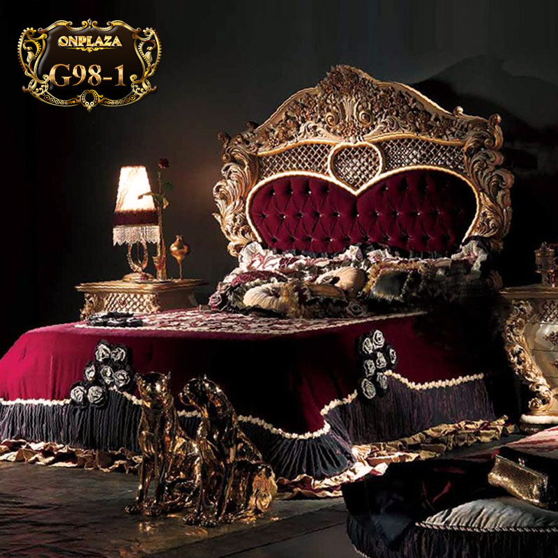 Giường ngủ hoàng gia chạm khắc hoa văn cổ điển sang trọng