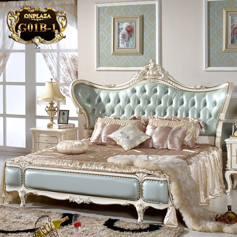 Giường ngủ tân cổ điển phong cách Châu Âu G01B-1 (Màu xanh)