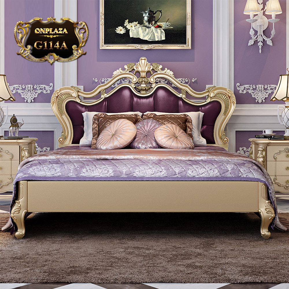 Giường ngủ tân cổ điển sắc tím phong cách châu Âu G114