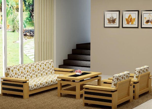 Mẫu bàn ghế phòng khách bằng gỗ đẹp giá rẻ được thiết kế nhẹ nhàng, tinh tế và hài hòa