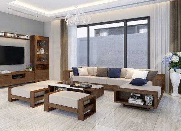 Sofa gỗ phòng khách đẹp mắt với thiết kế hiện đại sang trọng