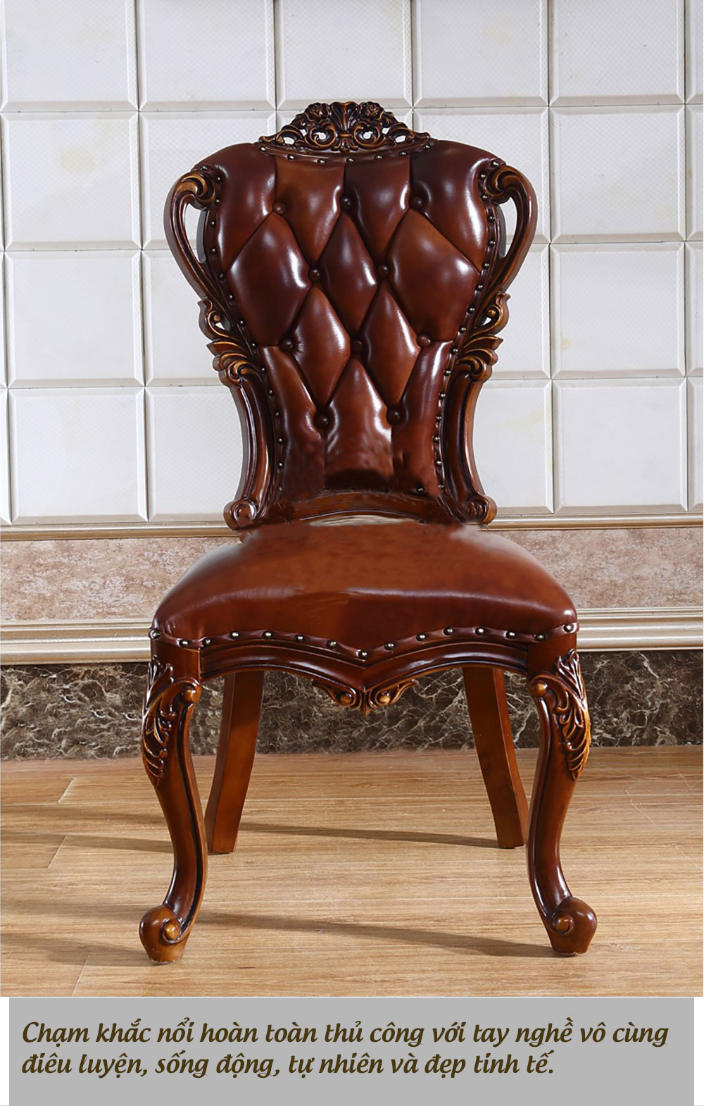 Bộ bàn ghế ăn 6 người phong cách tân cổ điển quý phái tông nâu trầm BA16