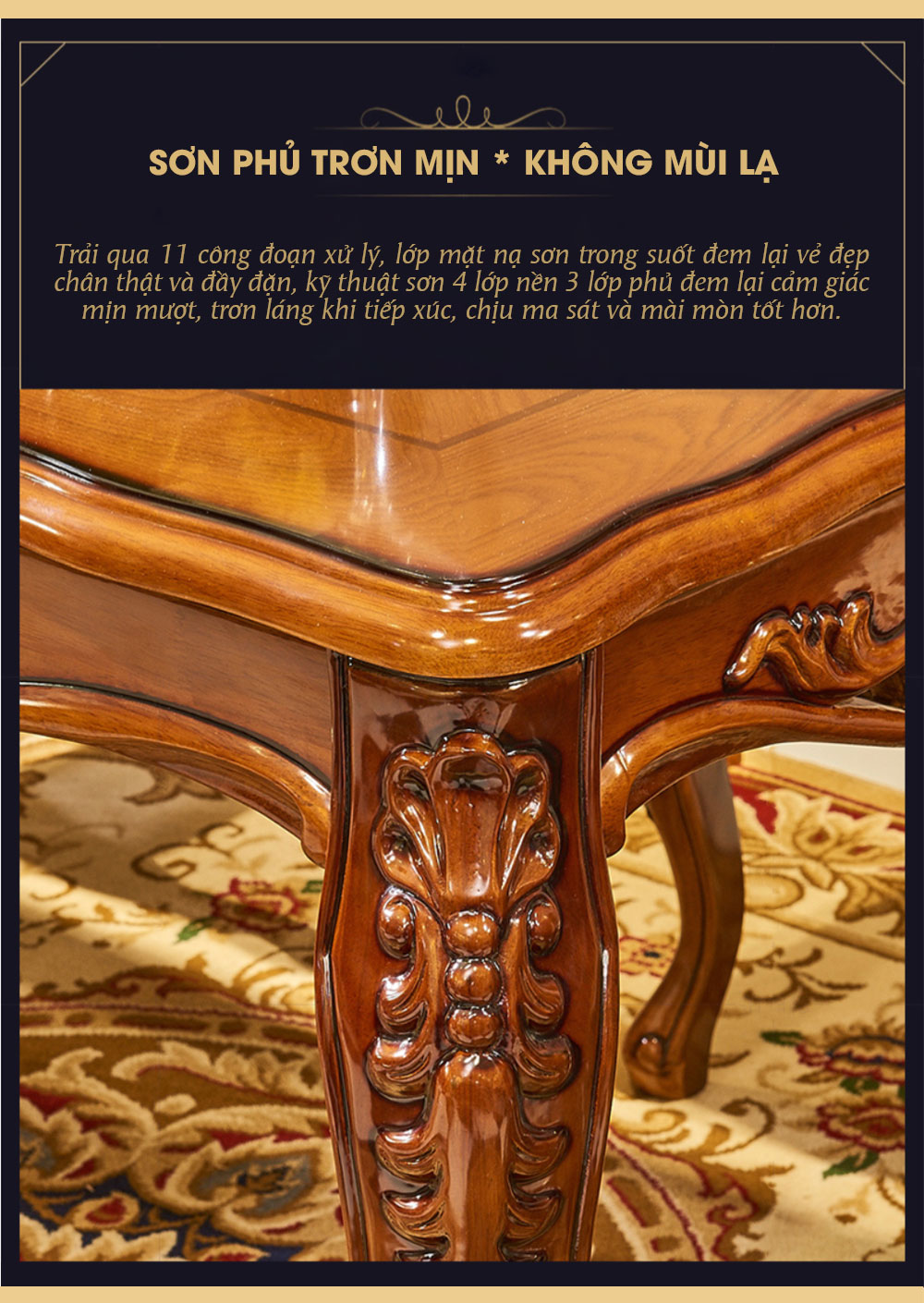 Bộ bàn ghế ăn gỗ tự nhiên chạm khắc hoa văn cổ điển BA19