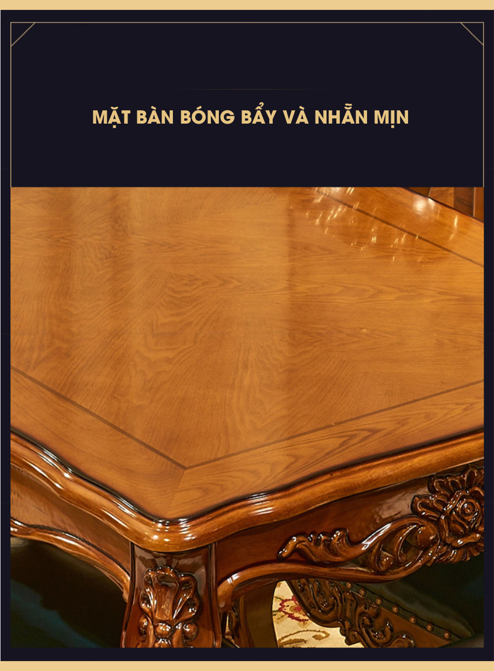 Bộ bàn ghế ăn gỗ tự nhiên chạm khắc hoa văn cổ điển BA19