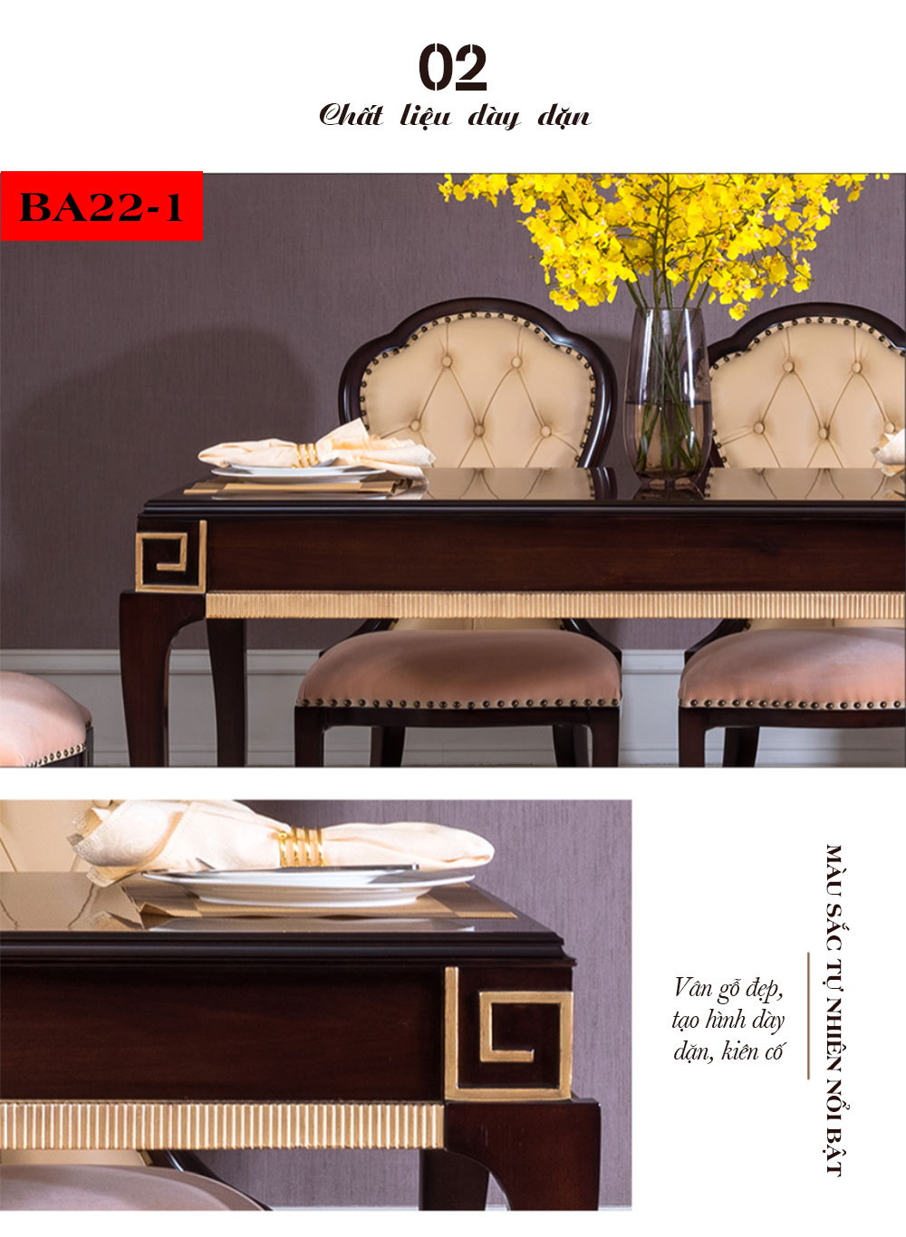 Bộ bàn ghế ăn tân cổ điển dành cho 6 người phong cách Bắc Âu quý phái BA22