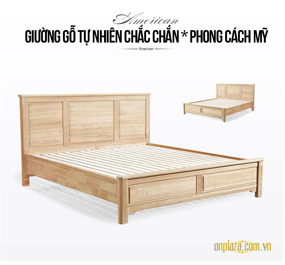 Bộ giường ngủ gỗ tự nhiên phong cách Mỹ hiện đại (loại không có ngăn kéo) G157