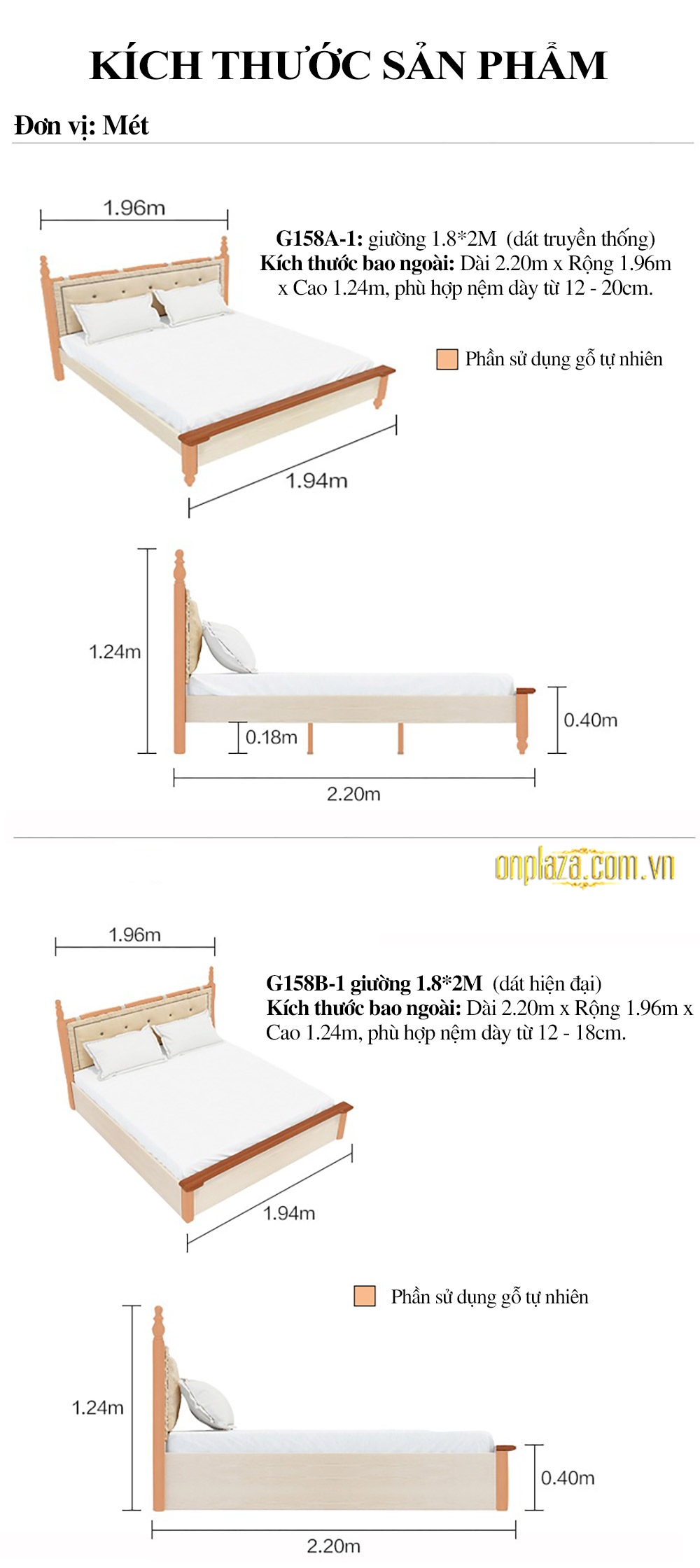 Bộ giường ngủ gỗ phong cách Địa Trung Hải (dát truyền thống) G158