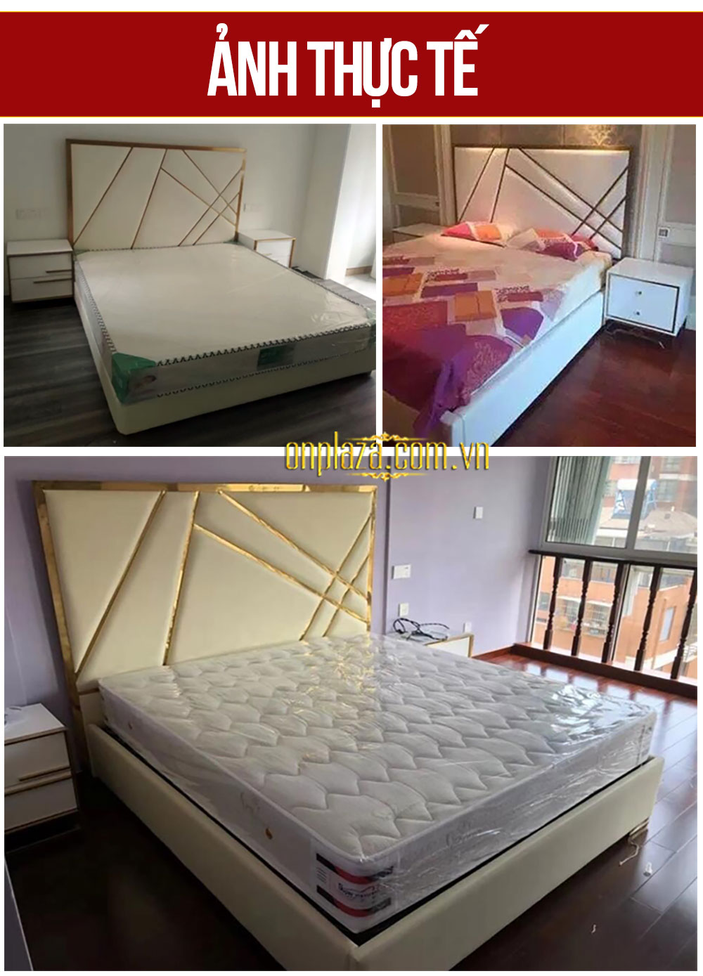 Bộ giường ngủ gỗ tự nhiên bọc da phối kim loại tinh tế phong cách thời trang hiện đại G162