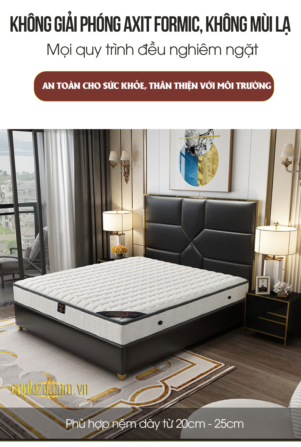 Bộ giường ngủ gỗ tự nhiên bọc da phối kim loại độc đáo và sang trọng G163