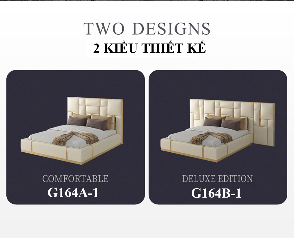 Bộ giường ngủ cao cấp gỗ tự nhiên bọc da G164A 