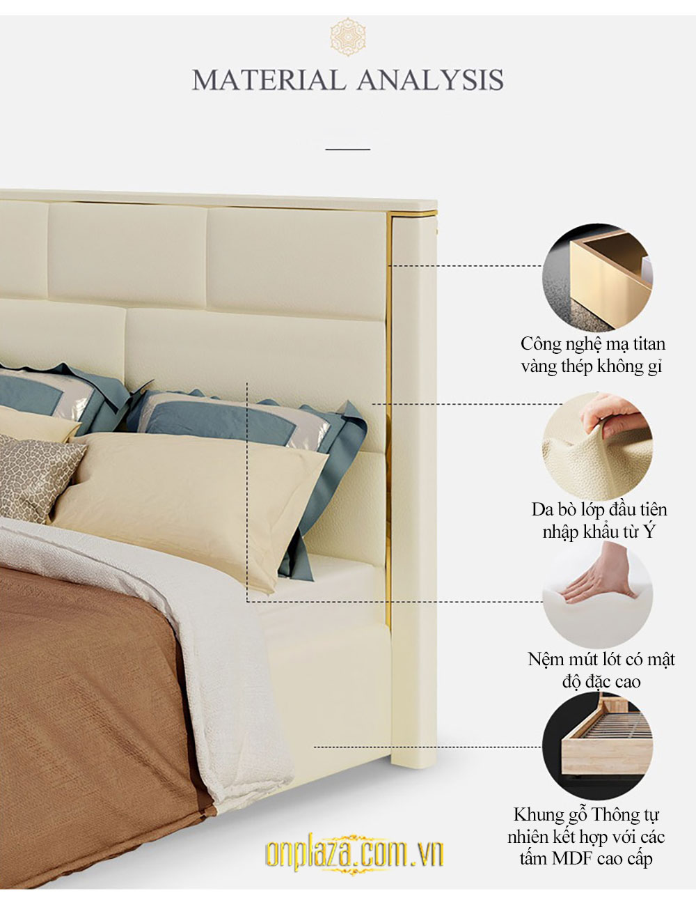 Bộ giường ngủ cao cấp bọc da cho phòng ngủ sang trọng G165