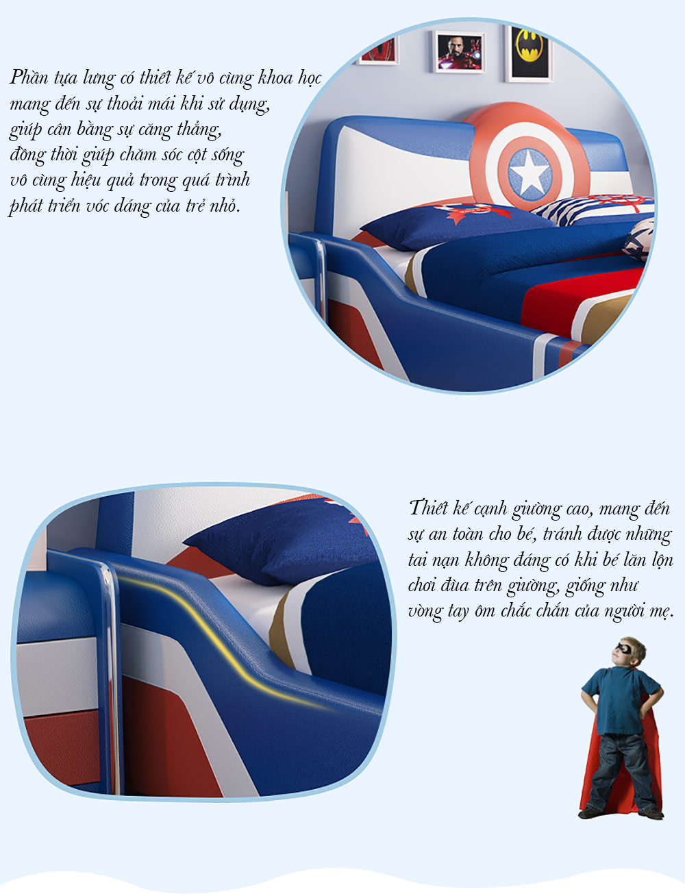 Bộ giường ngủ bọc da siêu anh hùng Captain America G130